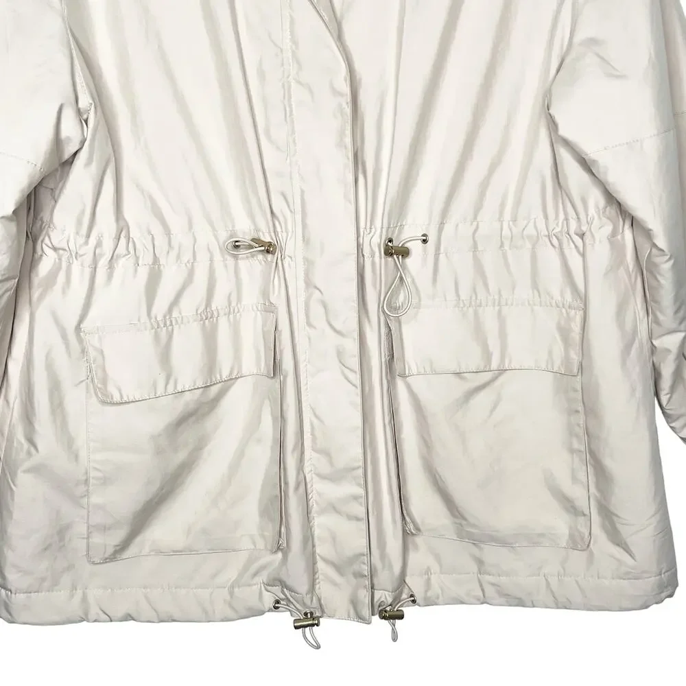 OYSHO Parka Hooded Jacket Water-Repellent Front-Zip Relaxed Fit Beige Size Small